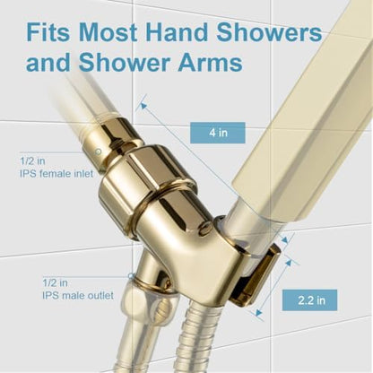 OFFO Shower Head Holder with Solid Metal Ball for Handheld Shower Head Gold, Adjustable Shower Arm Mount for Connecting Shower Arm and Shower Hose, 1/2 in IPS Female Inlet and Male Outlet