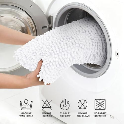 Bcoimo Small Bath Rug Mat,Chenille Extra Soft White Bathhroom Mats for Tub