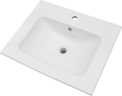 Lordear White Bathroom Sink One Hole Drop In 24 X 20 Inch One Holes Porcelain Ceramic Bathroom Vanity Top Sink Basin 24" Drop in Bathroom Sink