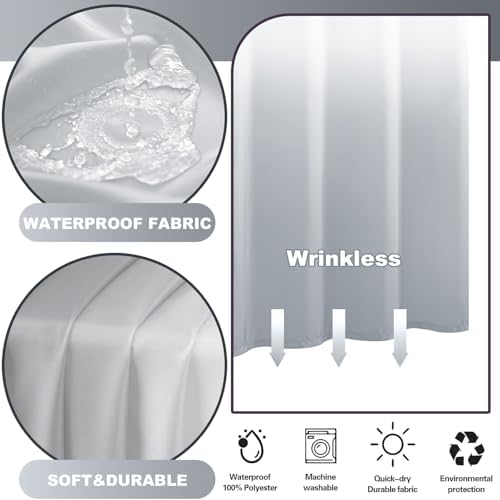 No Hook Shower Curtain and Liner Set for Bathroom, Light Grey, 71" x 74"