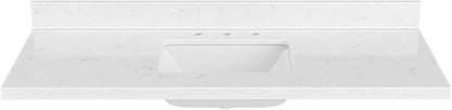 ARIEL 54 inch Bathroom Vanity top with Sink, 1.5 Inch Thick Miter Edge Carrara White Quartz top, Rectangle Single Porcelain Sink, Includes Backsplash