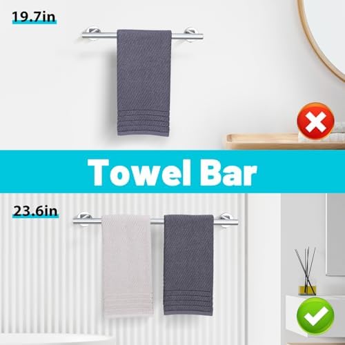 Chrome Bathroom Hardware Set, 4 Pieces Towel Bar Towel Holder Set Includes Towel Bar, Toilet Paper Holder,Towel Ring and Towel Hook Wall Mount Bathroom Accessories Towel Racks for Bathroom