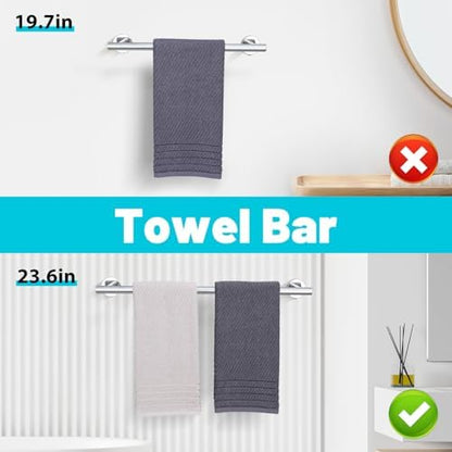 Chrome Bathroom Hardware Set, 4 Pieces Towel Bar Towel Holder Set Includes Towel Bar, Toilet Paper Holder,Towel Ring and Towel Hook Wall Mount Bathroom Accessories Towel Racks for Bathroom