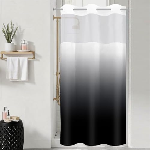 Small No Hook Shower Curtain and Liner for Bathroom, Ombre Black, 36" x 74"