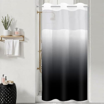 Small No Hook Shower Curtain and Liner for Bathroom, Ombre Black, 36" x 74"
