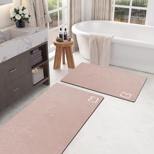 Bathroom Rugs and Mats Set 2 Piece Diatomaceous Earth Bath Mat,Blush Pink