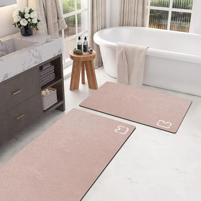 Bathroom Rugs and Mats Set 2 Piece Diatomaceous Earth Bath Mat,Blush Pink