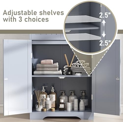 Betterhood 67" Tall Bathroom Storage Cabinet, Freestanding Cabinet with Glass Doors and Shelves, Large Bathroom Pantry with 2 Drawers for Living Room, Kitchen, Dining Room, Office, Gray