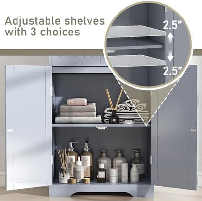 Betterhood 67" Tall Bathroom Storage Cabinet, Freestanding Cabinet with Glass Doors and Shelves, Large Bathroom Pantry with 2 Drawers for Living Room, Kitchen, Dining Room, Office, Gray