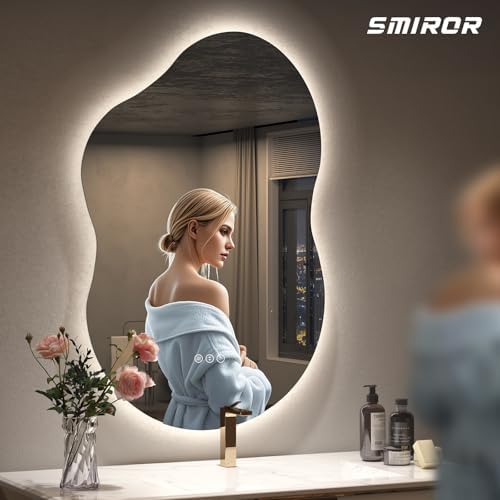 SMIROR 40x24 Irregular Backlit Led Lighted Bathroom Vanity Mirror