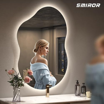 SMIROR 20x32 Irregular Backlit Led Lighted Bathroom Vanity Mirror