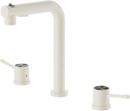 BiaoTeng Bathroom Faucets for Sink 3 Hole Pull Out 3 Functions with 360° Swivel Hot and Cold Double Handle Faucets for Bathroom Sinks Brass Milky White