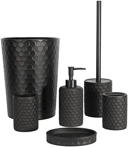 zccz Bathroom Accessory Set - 6 Pcs Black Bathroom Accessories Set with Trash Can, Toothbrush Holder, Toothbrush Cup, Soap Dispenser, Soap Dish, Toilet Brush with Holder - Accessoire Salle de Bain