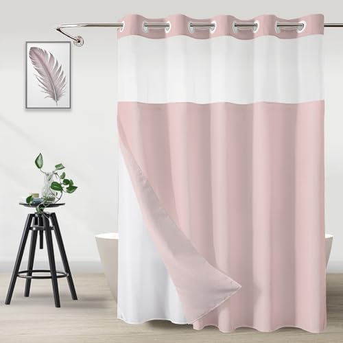 No Hook Shower Curtain and Liner Set for Bathroom, Blush Pink, 71" x 74"