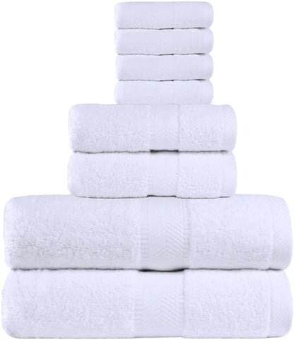 BY LORA 8-Pc Cotton Towel Set, Quick Dry Hotel Bath Hand Washcloths, White