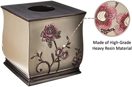 Zahari Home 2pc Larrisa Floral Bathroom Decor Set Waste Basket for Bathroom & Tissue Cover Modern Classic Contemporary Decor Stylish Unique Design Beautiful Bathroom Accessories Set
