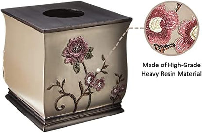 Zahari Home 2pc Larrisa Floral Bathroom Decor Set Waste Basket for Bathroom & Tissue Cover Modern Classic Contemporary Decor Stylish Unique Design Beautiful Bathroom Accessories Set