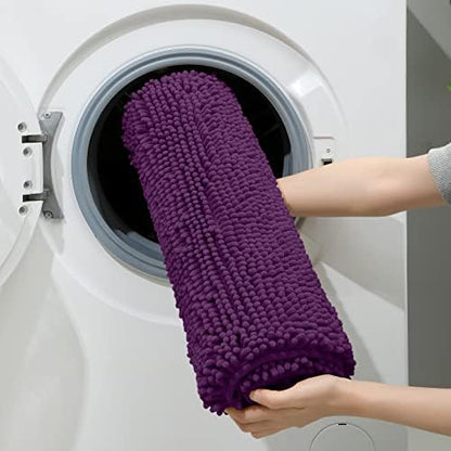 HOMEIDEAS Purple Chenille Bathroom Rugs Set of 3, Non Slip Bath Mat