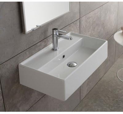 Scarabeo 5002-One Hole Teorema Rectangular Ceramic Wall Mounted/Vessel Sink, White