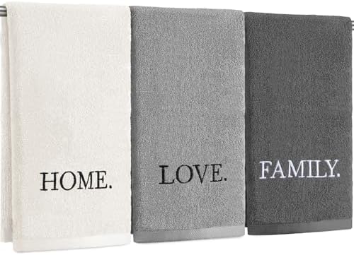 FuWeave 3 Pcs Gray Decorative Hand Towels for Bathroom,Home Love Family