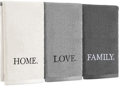 FuWeave 3 Pcs Gray Decorative Hand Towels for Bathroom,Home Love Family