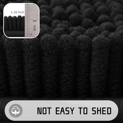 Yimobra Washable Bathroom Rugs, Super Soft & Absorbent Chenille Bath Mat for Floor & Carpet, Quick Dry Non Slip Bath Mat for Tub Shower, 24" x 17",Black