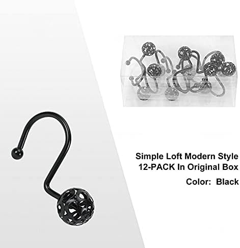Gracelife 12Pcs Hollow Ball Shower Curtain Hooks Luxury Quality Rustproof Stainless Steel Shower Curtain Rings Hooks for Bathroom Rod (Black), one size