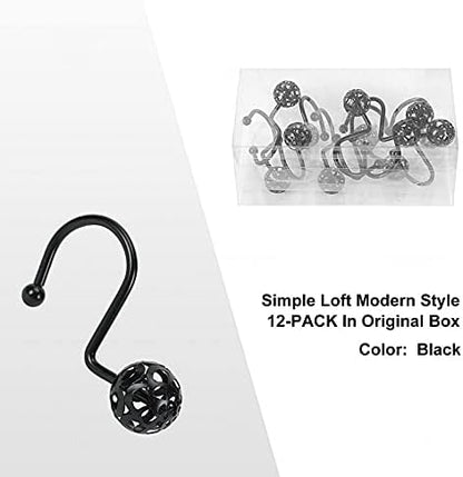 Gracelife 12Pcs Hollow Ball Shower Curtain Hooks Luxury Quality Rustproof Stainless Steel Shower Curtain Rings Hooks for Bathroom Rod (Black), one size