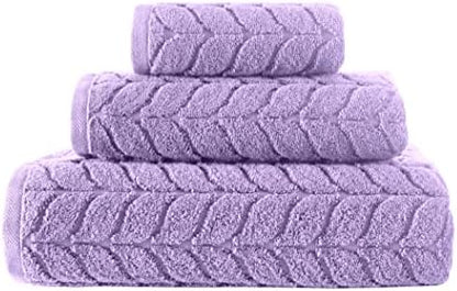 BAGNO MILANO Turkish Cotton Bath Towels, Hand Towels - Soft Plush Jacquard Collection Luxury Towels Set (Lilac, Towel Set of 3)