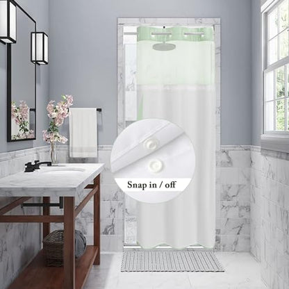 Gibelle No Hook Cloth Mint Green Shower Curtain with Liner, 36x74