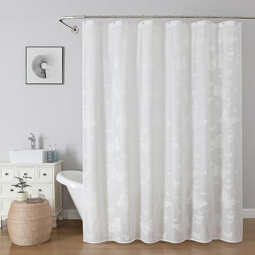 Onalasyc White Butterfly Shower Curtain,Lace Sheer Shower Curtain,72x72in