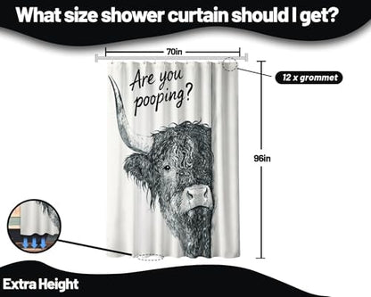 Extra Tall Shower Curtain XL Funny Highland Cow, 70 x 96 Inchs