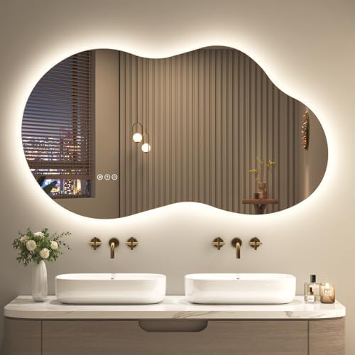 SMIROR 48x26 Irregular Backlit Led Lighted Bathroom Vanity Mirror