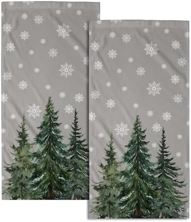Winter Trees Hand Towels Set of 2, 28x14 Inch Grey Snowflake Brich Tree Soft Comfortable Absorbent Dish Cloths Towel for Kitchen Bathroom Home Xmas Holiday Decor and Gifts