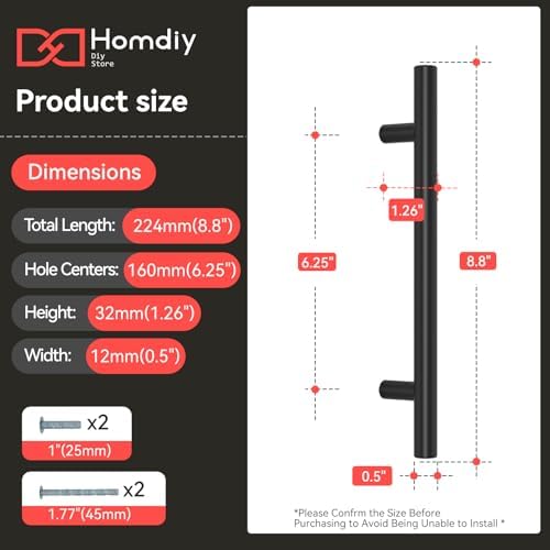 homdiy Black Cabinet Handles 20Pack 6-1/4inch Hole Center Kitchen Drawer Pulls and Knobs Stainless Steel Cabinet Hardware for Bathroom, Cupboard