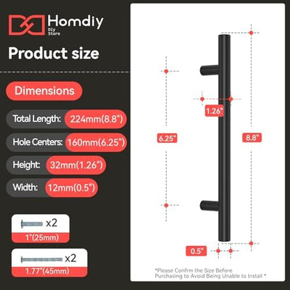 homdiy Black Cabinet Handles 20Pack 6-1/4inch Hole Center Kitchen Drawer Pulls and Knobs Stainless Steel Cabinet Hardware for Bathroom, Cupboard