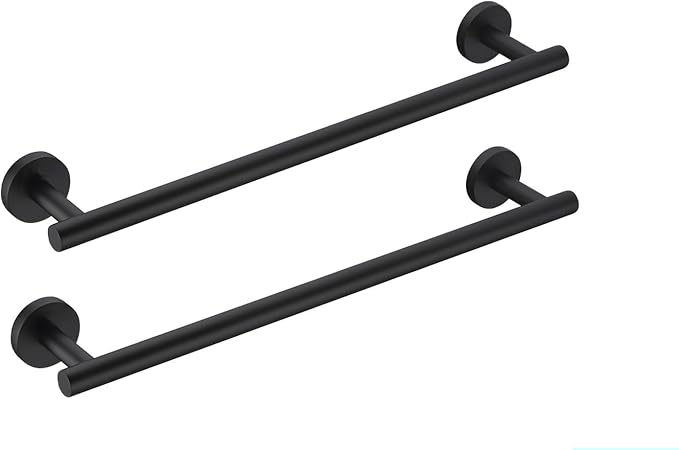 SEIDO Anti-Dropping Towel Bar with 9.6" Hanging Length, Stainless Steel Towel Rack for Bathroom Wall, Double Locking Design Towel bar for Bathroom, Matte Black, 12 inch, 2pc