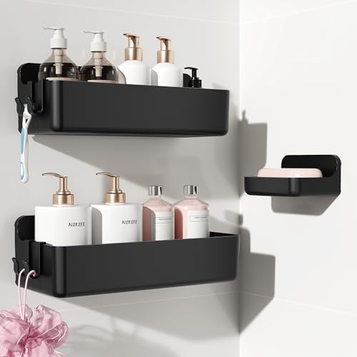 Nieifi Adhesive Shower Shelves, Black, 3 Pieces