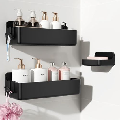 Nieifi Adhesive Shower Shelves, Black, 3 Pieces