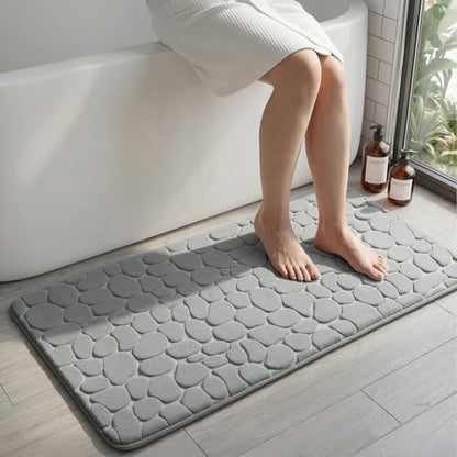 YIHOUSE Memory Foam Runner Rug, Cobblestone Bathroom Runner Rugs Super Water Absorbent Bath Mats for Bathroom Machine Washable Bath Rugs for Hallway Bedroom Laundry Room(24 x 47,Light Gray)