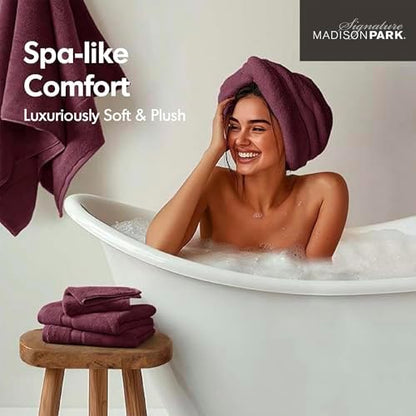 Madison Park 800GSM 100% Cotton Bathroom Bath Towel Set of 8, Burgundy