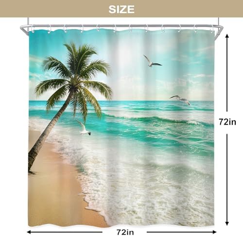 Ocean Coastal Beach Hawaiian Tropical Seagull Bathroom Shower Curtain Set