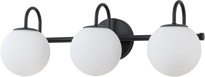 Milk Glass Vanity Light, 22.6" Modern Bathroom Light Fixtures Mid-Century Globe Vanity Light 3-Light Glass Wall Sconce Black | Mid-Century Globe Vanity Light 3-Light Bathroom Vanity Light, Up/Down Mounting Design, Glass Wall Sconce for Bathroom Hallway