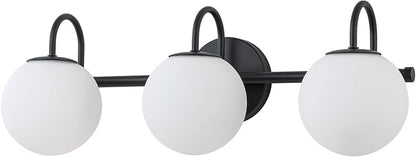 Milk Glass Vanity Light, 22.6" Modern Bathroom Light Fixtures Mid-Century Globe Vanity Light 3-Light Glass Wall Sconce Black | Mid-Century Globe Vanity Light 3-Light Bathroom Vanity Light, Up/Down Mounting Design, Glass Wall Sconce for Bathroom Hallway