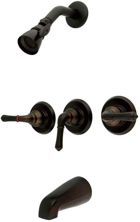 Kingston Brass KB235 Magellan Tub and Shower Faucet with 3-Magellan Handle, Oil Rubbed Bronze,5-Inch Spout Reach , Oil-Rubbed Bronze