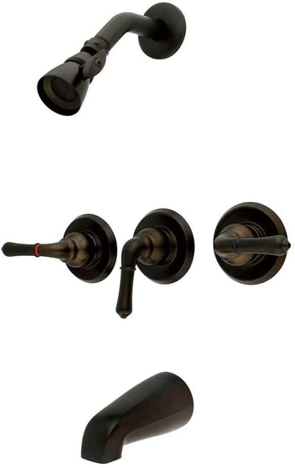 Kingston Brass KB235 Magellan Tub and Shower Faucet with 3-Magellan Handle, Oil Rubbed Bronze,5-Inch Spout Reach , Oil-Rubbed Bronze