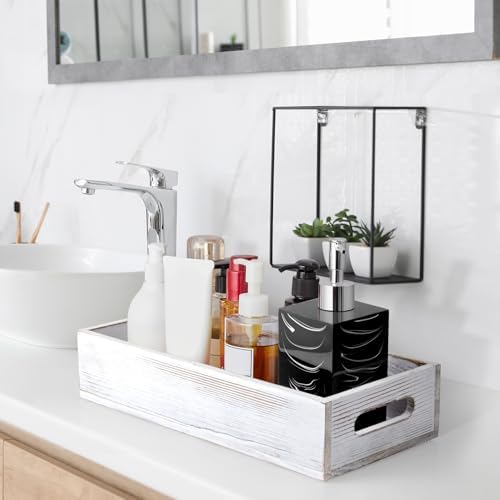 ALELION White Bathroom Basket - Wooden Toilet Tank Paper Basket with Handle for Organizing - Back of Toilet Storage Organizer for Bathroom Tank Topper Counter