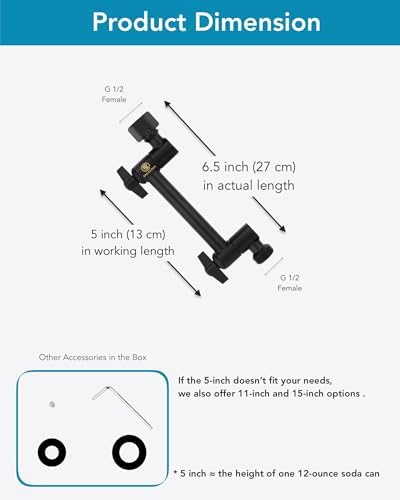 5 Inch Adjustable Shower Head Extension Arm With Locking Set Screw, Singing Rain Metal Matte Black Angle Height Adjustable, Easy To Install, G1/2 Universal Connector Compatible (Matte Black Finish)