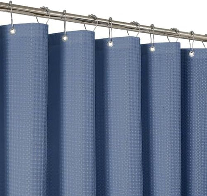 2-in-1 Waterproof Fabric Shower Curtain - No Separate Liner Needed, Hotel-Style Waffle Weave, Effortless Cleaning & Washable Bathroom Shower Curtain Set,72Wx72H,Moonlight Blue