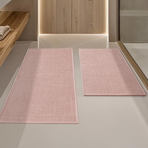 YIHOUSE Bathroom Rugs Thin Bath Mat Sets 2 Pieces Quick Dry,Pink